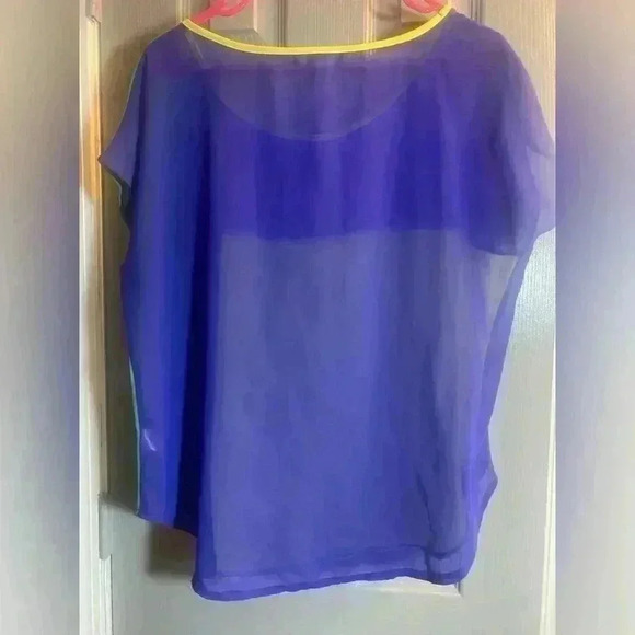 Ya Los Angeles sheer multicolor top in front in yellow green & purple size large - Picture 3 of 4